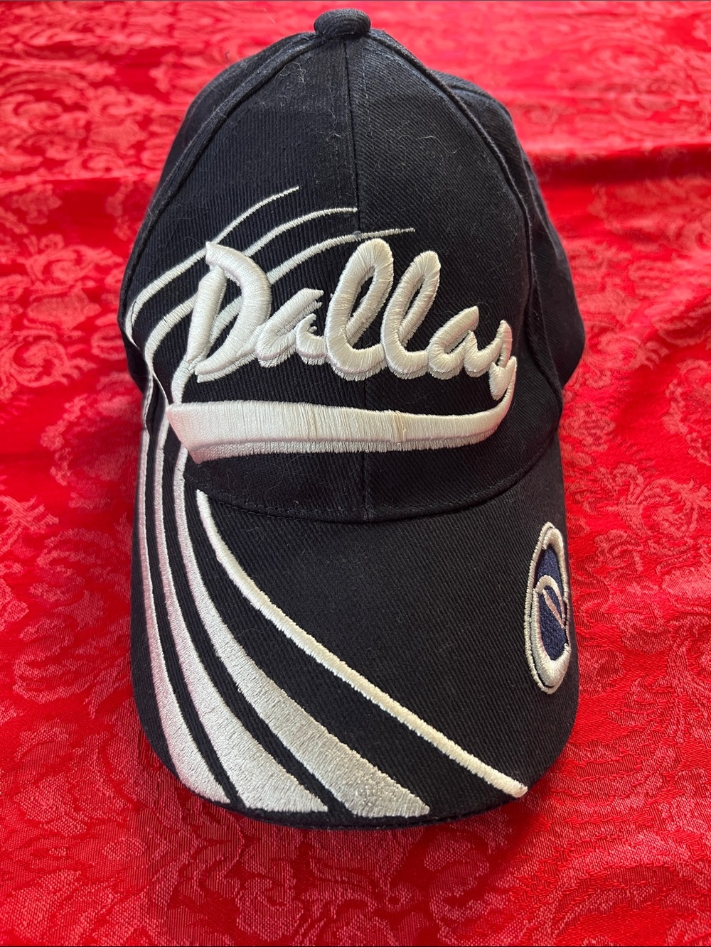 Dallas Embroidered Baseball Cap Navy Blue White Cotton Adjustable Strap Hat